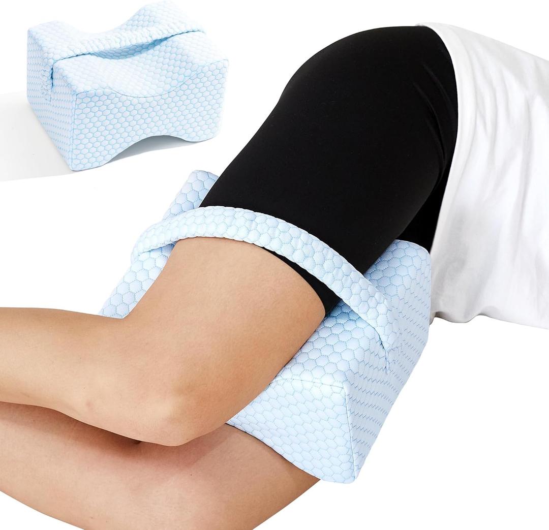 Knee Pillow for Side Sleepers,Cooling Leg Pillow for Sciatica, Knees,Back,Joints Between Legs,HIPS Pain Relief When Side Sleeping,Spine Aligning Support for Surgery Recovery, Pregnancy (White-cooling Fabric)