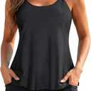 Daci Tankini Swimsuit with Shorts - 2 Piece Tummy Control Bathing Suits Flowy Swim Top with Two Pockets Boy Shorts 2025 (X-Large, Black)