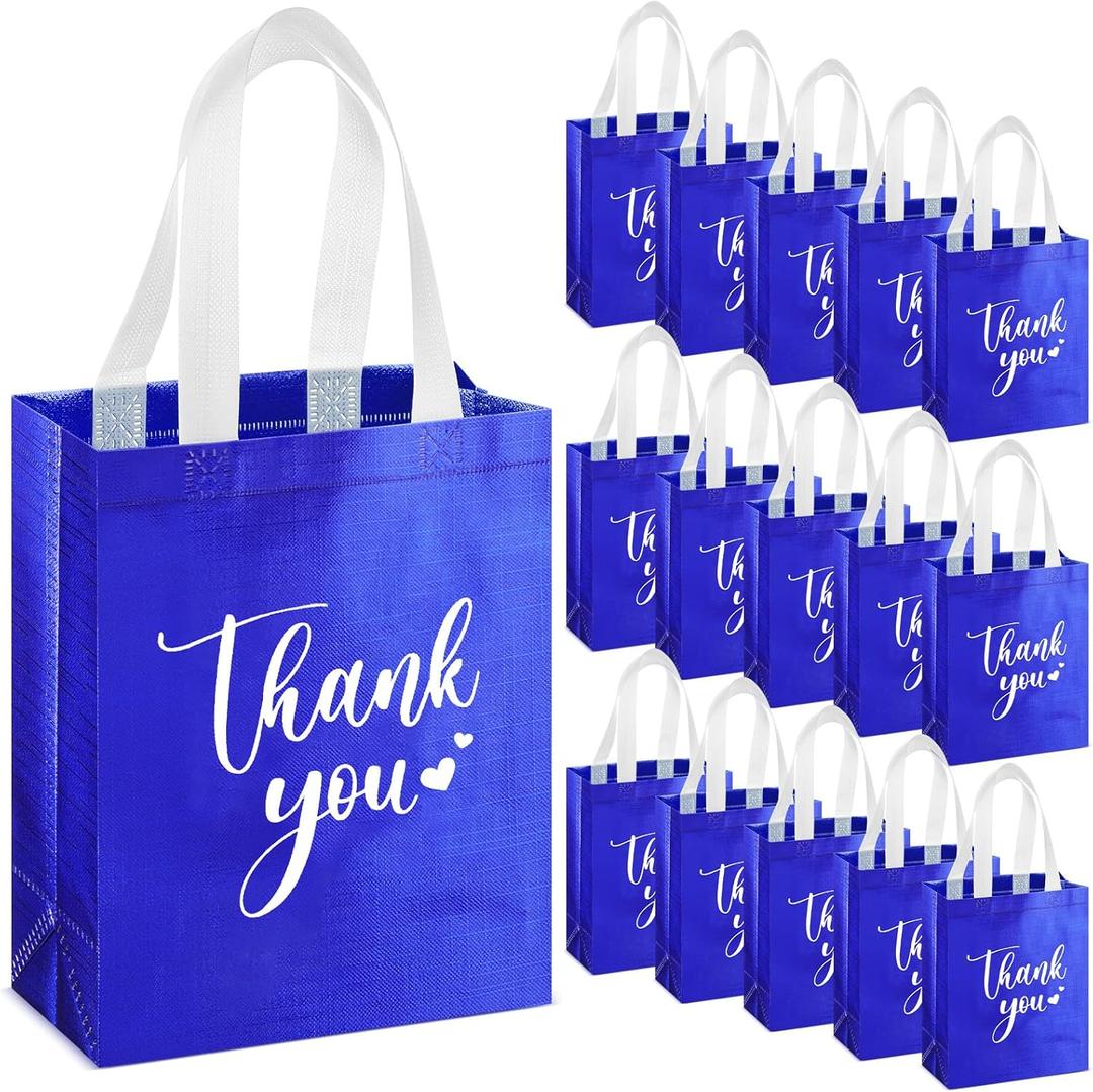 Sweetude 30 Pcs Thank You Gift Bags with Handles, Reusable Non Woven Foldable Goodie Bags Bulk for Graduation Teacher Appreciation Wedding Bridesmaid Favors(10 x 8 x 4 Inch,Royal Blue)