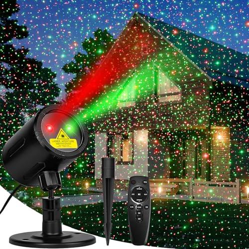 Christmas Projector Lights Outdoor, Red & Green Laser Light Projector with Remote and Timer, Waterproof Christmas Decorations for Indoor Garden Party Xmas Holiday New Year