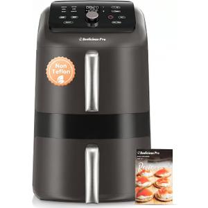 12QT Large Double Air Fryer, Family-Size Dual Airfryer with 2 Baskets, SyncHeat Even Heating, Stacked Compact Design, Smart Finish & Match Cook, PFAS-Free Nonstick, Dishwasher-Safe, Brown Black