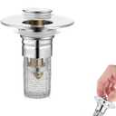 Bathroom Sink Stopper Hair Catcher, Universal Drain Filter with Hair Strainer, Universal Bathroom Sink Drain Pop Up Stopper for US Stainless Steel Floor Drain Filter (1PCS)