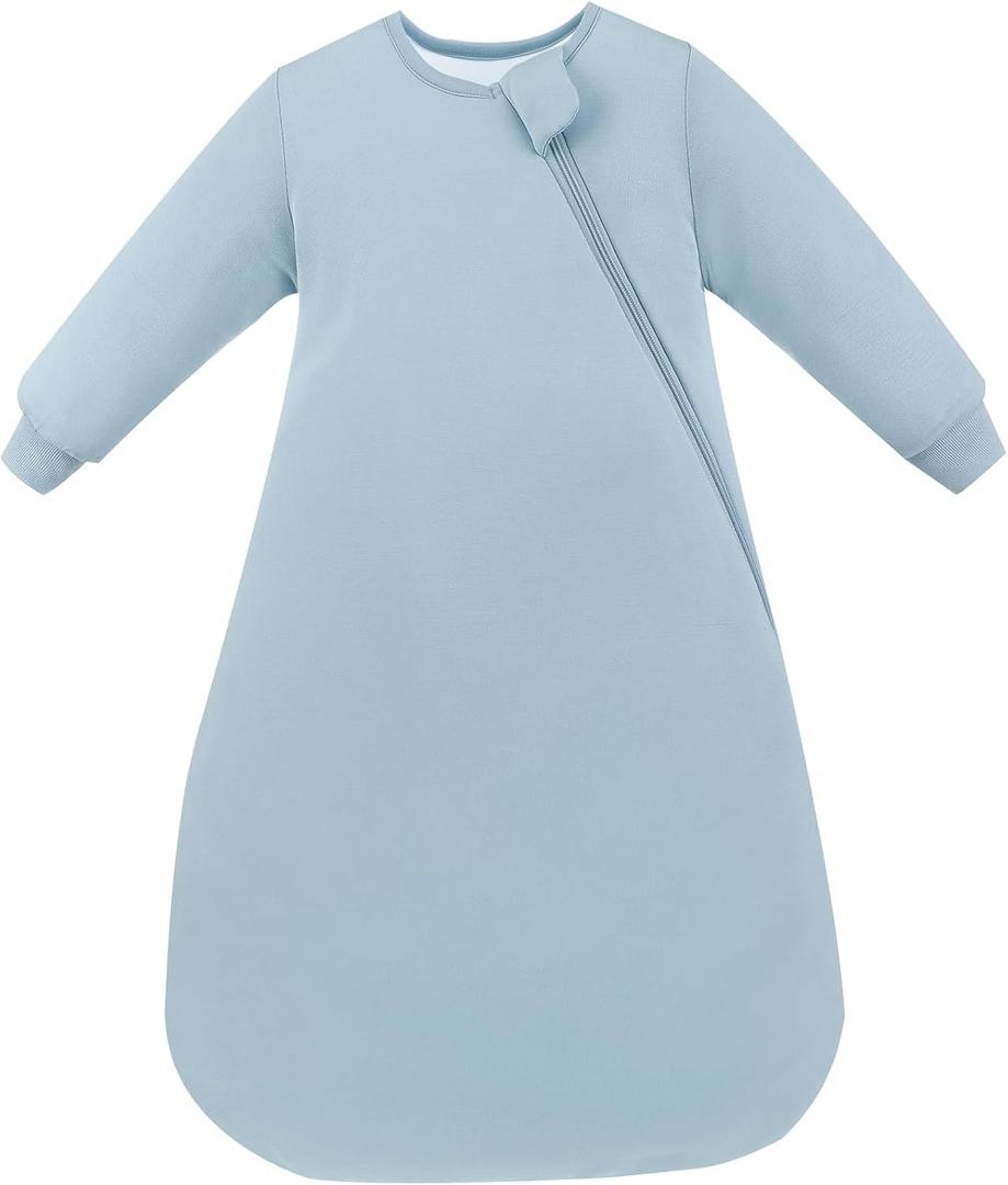 PurComfy Supersoft Long Sleeve Sleep Sack 1.0 TOG, Premium Baby Sleeping Bag 2-Way Zipper Sleep Sack with Sleeves 3-6 Month, Slate