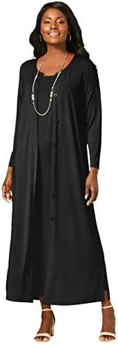 Jessica London Women's Plus Size 2-Piece Stretch Knit Duster Set, Black, XL