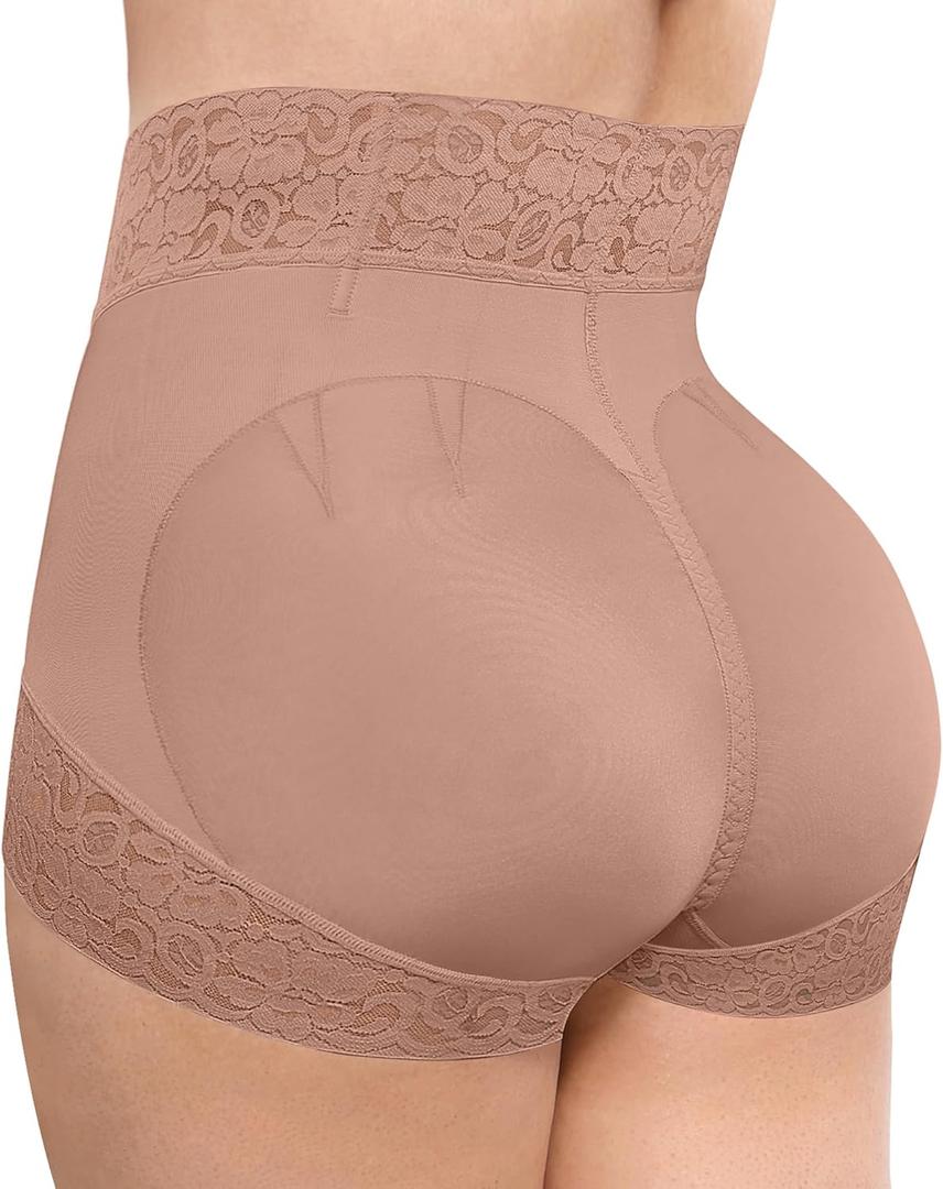 SHAPELLX Shapewear for Women Tummy Control Short Faja Body Shaper Compression Panties Mid Waisted Briefs Lace Underwear (Large, A5-mauve Brown)