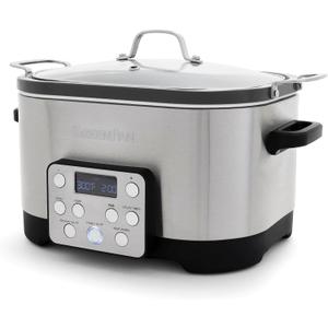 GreenPan Electric 6QT Slow Cooker with Lid, Ceramic Nonstick PFAS-Free Removable Pot, 5-in-1 Multifunction Design, In-Pot-Browning, Keep Warm, Dishwasher & Oven Safe Inner Bowl, Stainless Steel, 6 Quarts