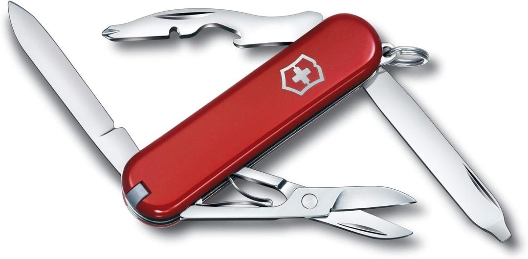 Victorinox Rambler Swiss Army Knife, Compact, 10 Functions, Swiss Made Pocket Knife with Magnetic Phillips Screwdriver, Scissors and Tweezers - Red