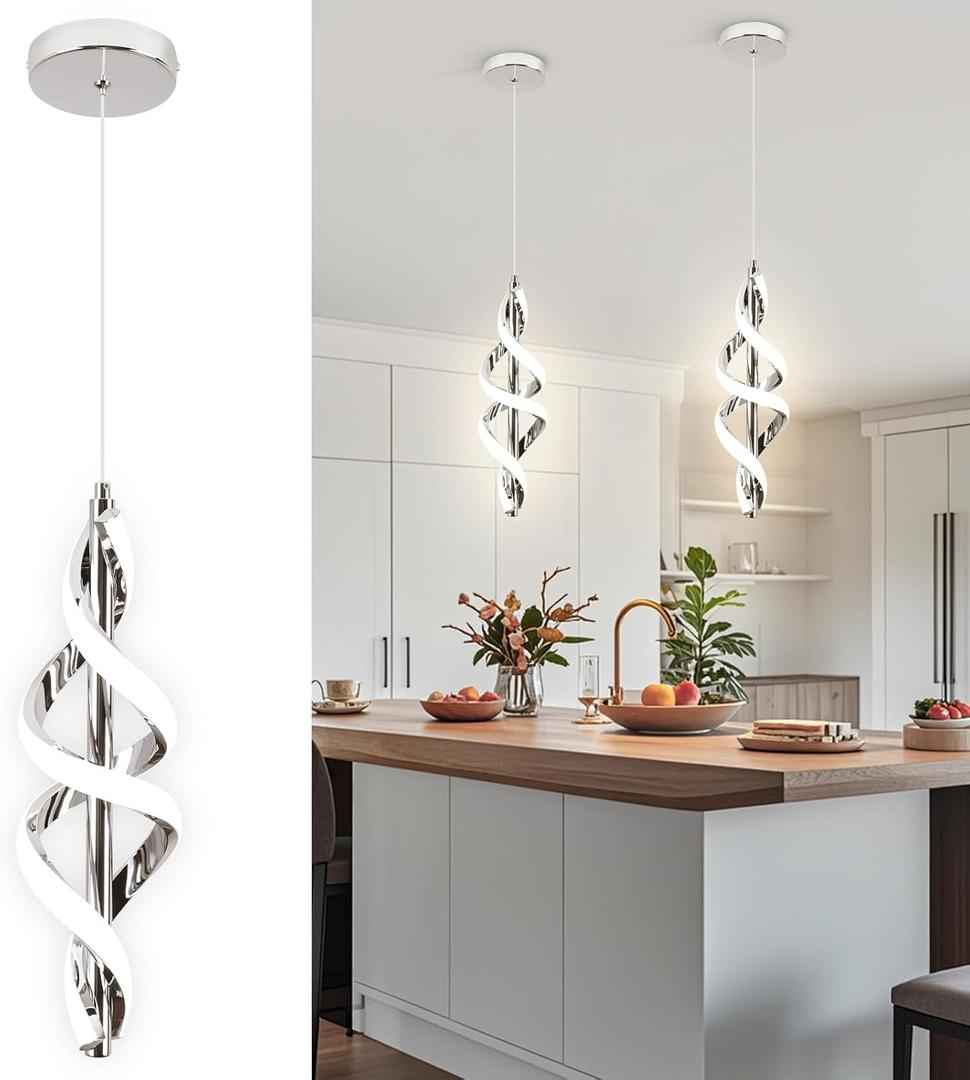 Pendant Light,4000K Modern LED Pendant Lights Kitchen Island,Adjustable Pendant Lighting Over Island Hanging Pendant Light Fixtures for Kitchen Dining Room Hallway Foyer (1 Pack, Chrome)