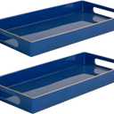 MAONAME Royal Blue Vanity Tray Set of 2, Plastic Decorative Tray with Handles, Long Narrow Trays, Rectangular Bathroom Trays for Toilet Tank, 13.8" X 6" X 1.57"