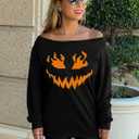LOTUCY Halloween Pumpkin Face Sweatshirts Womens Jack O' Lantern Pumpkin Pullover Cute pumpkin Long Sleeve Shirt (Black, M)