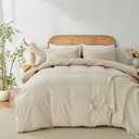 OAITE 100% Washed Cotton Duvet Cover Queen Size Soft Breathable Durable Bedding with Zipper Closure & 8 Corner Ties- 3 Pieces Plain Simple Duvet Cover Set,2 Pillow Shams,1 Duvet Cover(90"x90")