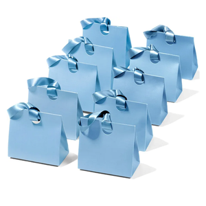 Vitalizart Paper Gift Bags With Ribbon Handles Set of 10 Blue Bulk Reusable For Gift Wrap Girls Kids Birthday Bridal Shower Party Favors Goodie Bags Candy Toys Christmas 7.87"x3.54"x7.09" Small Size