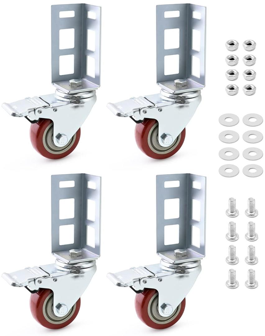 QWORK 3" Caster Wheels for Boltless Shelving 500 lb Load Capacity, 4 Pack Storage Shelf Accessories for Garage, Storage, Workshop, 8-11/16" Total Height, 2-1/16" Side Length