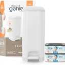Diaper Genie Select Pail Registry Gift Set (White) | Made of Durable Stainless Steel Metal | Includes 2 Jumbo Refills | Holds 1620 Newborn Diapers