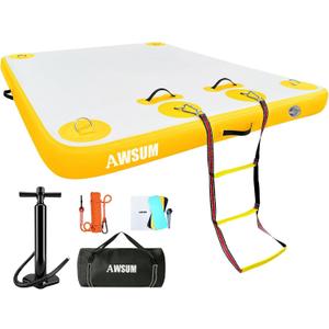AWSUM Inflatable Floating Dock Air Dock Platform Floating Island Raft with None-Slip Surface for Pool Beach Ocean, 8 X 6 Ft, Yellow