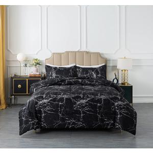 Black Marble Comforter Set King, 3 Pieces Modern Pattern Soft Microfiber Bedding Comforter Set, Down Alternative Comforters for All Season (104 * 90")