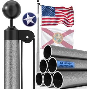25FT Heavy Duty Flag Pole for Outside, 13 Gauge Aluminum In-Ground Kit | 90MPH Wind Tested, With 3x5 Embroidered American Flag, House Yard & Commercial Installation, Durable, All-Weather, Gray