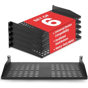 Pyle 19-Inch 1U Server Rack Shelf - 6 pcs. Vented Metal Shelves for Optimal Airflow, Wall or Rack MountableSupports up to 110 lbs, 17 x 10 Shelf Tray for Cabinets, Computers & Network Equipment
