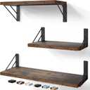 BAYKA Wall Shelves for Bedroom Decor, Floating Wall Shelves for Living Room Kitchen Storage, Wall Mounted Rustic Wood Floating Shelves for Kids Books,Corner Shelves for Bathroom(Set of 3) (3-Piece Set, Rustic Brown)