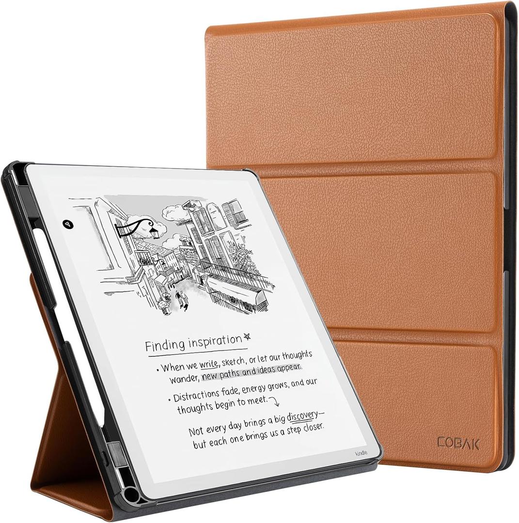 CoBak Case for 11" Kindle Scribe 3rd Generation 2025, Kindle Scribe Colorsoft with Two Viewing Angles - All New PU Leather Cover with Auto Sleep Wake, Pen Holder. Brown