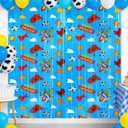 2 x Bupulo Toy Birthday Decorations, 2 Pack Toy Themed Birthday Party Backdrop 3.3 x 6.6ft Cartoon element Tinsel Foil Fringe Curtains Photo Booth Props, Perfect Toy Party Background for Kids