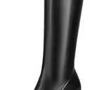 DOBOYG Knee High Boots Women Platform Chunky Block Heel Stretchy Square Toe Tall Patent Leather Long Boots, Size 40