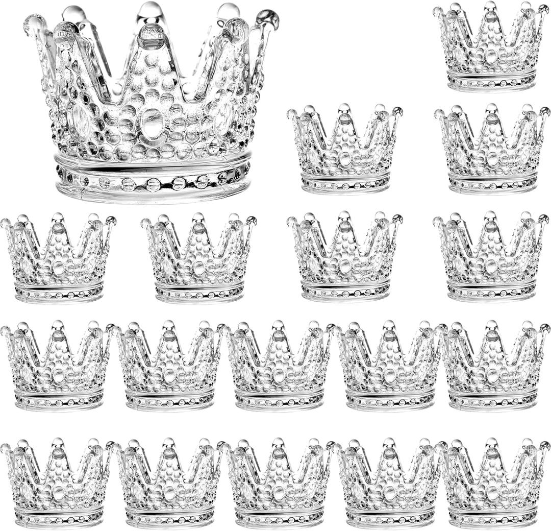 SOUJOY 16 Pack Tealight Candle Holder, Glass Crown Candle Holder, Crystal Votive Candle Stand for Dining Table Centerpiece Home Decor Wedding Part