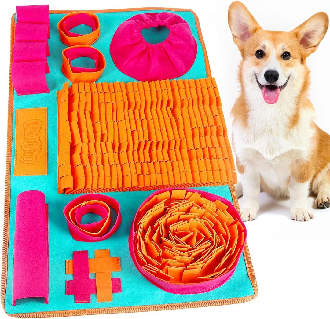 Vivifying Snuffle Mat for Dogs, Interactive Dog Enrichment Toys for Small Dogs and Cats Slow Eating and Keep Busy, Sniff Mat for Boredom and Mental Stimulation (Orange Red Blue)