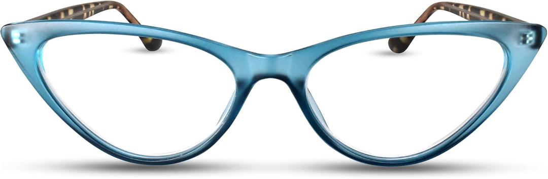 Turquoise Blue Funky Cat Eye Reading Glasses for Women Stylish Premium Readers with Spring Hinges, Solid & Sturdy Frame, Scratch Resistant Lenses Fashion Fit for All Face Shapes, Strength +3.50