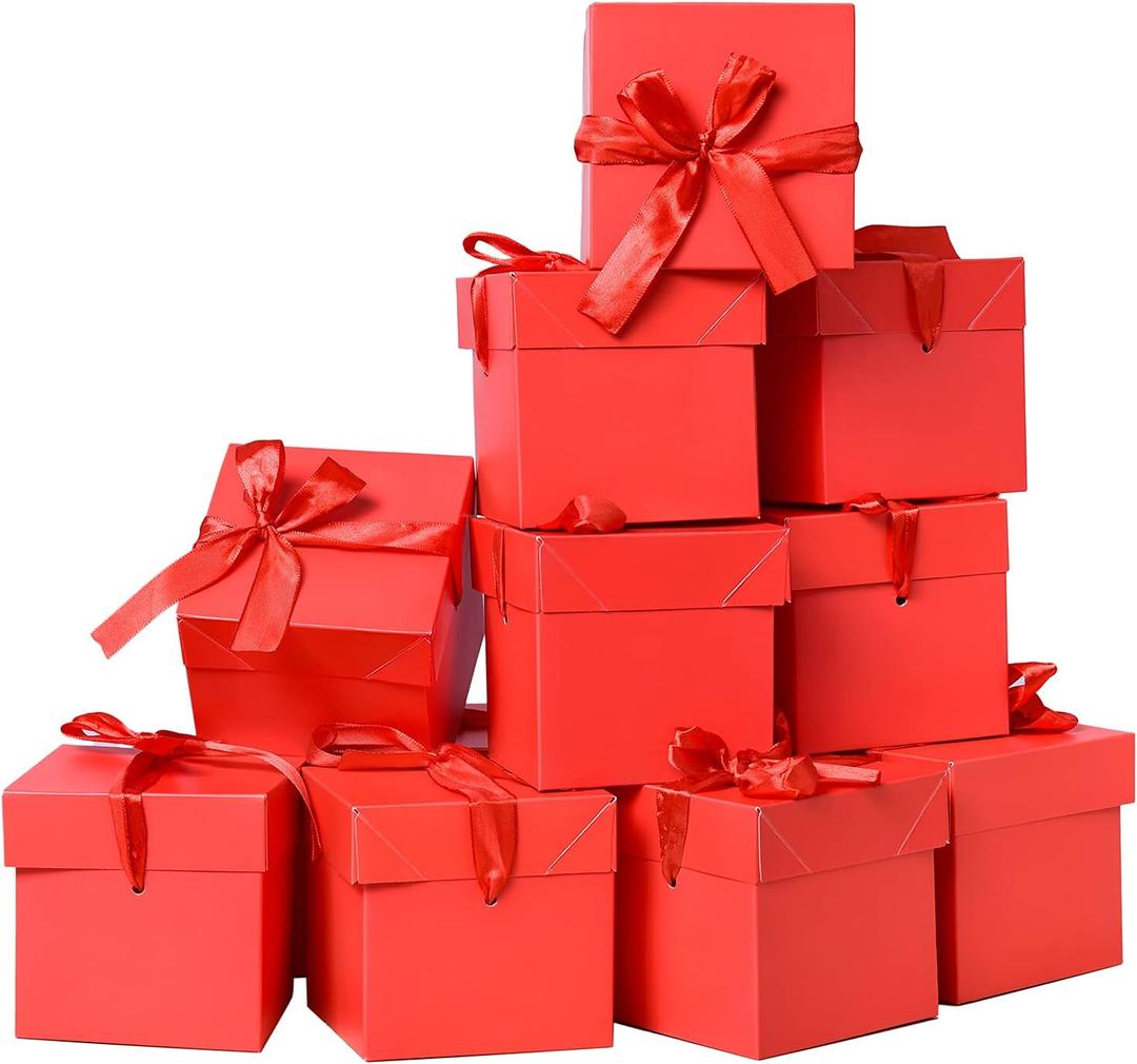 12 Pcs Squared Gift Boxes with Lids,Red Kraft Gift Boxes for Birthday, Christmas,AnniversaryValentine's Day (Red, 666) (6x6x6 Inch)