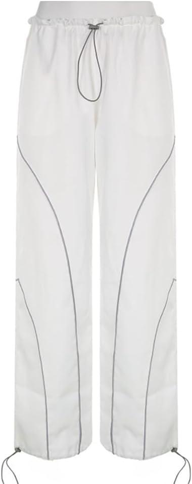 Zontroldy Cargo Pants Women Parachute Pants Y2K Baggy Casual High Waist Wide Leg Track Pants Streetwear(0946-White-S)