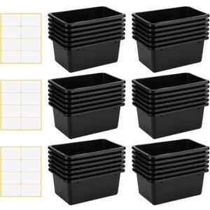 Outus 36 Pack Book Bins Classroom Plastic Cubby Storage Bins, Black