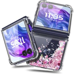 NZND Designed for Motorola Razr-2023 Case, Rose Gold | Not Fit Razr+ Plus 2023 | Glitter Bling Sparkly Floating Liquid Women Girls Cute Phone Cover