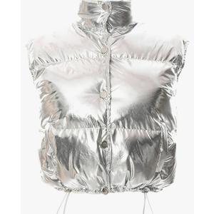 Flygo Women's Winter Crop Vest Metallic Quilted Down Vest Sleeveless Puffer Jacket L