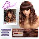 Bob Wavy Wigs for Women Reddish Caramel Brown Short Curly Hair Wig with Bangs Shoulder Length Style Synthetic Realistic Heat Resistant Wig for Everyday Hairstyle 16 Inch