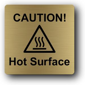 Metallic Gold "Caution Hot Surface" Sign - UV Printed Aluminum, Self-Adhesive Peel & Stick Safety Signage for Hand Dryers, Indoor/Outdoor Use, 145mm x 145mm x 0.7mm