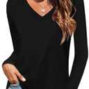 Elesomo Women Shirts V Neck Short/Long Sleeve Cotton Tops T-Shirt Basic Tees XL