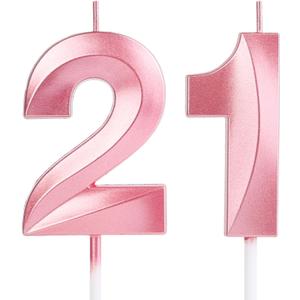 21st Birthday Candle, Number 21 Candles, Pink Happy Birthday Candle for Cake, Happy Birthday Cake Topper Decoration for Him Her Birthday PartyWedding Anniversary Celebration Supplies (21, Pink)