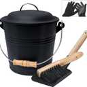 BRIAN & DANY Mini Ash with Lid and Shovel, 1.3 Gallon Fireplace with Broom, Ash Can for Fireplace, Ashes, Fire Pit, Wood Burning Stove