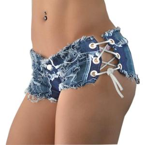Yollmart Women Sexy Cut Off Low Waist Denim Jeans Shorts Mini Hot Pants (Small, Blue)