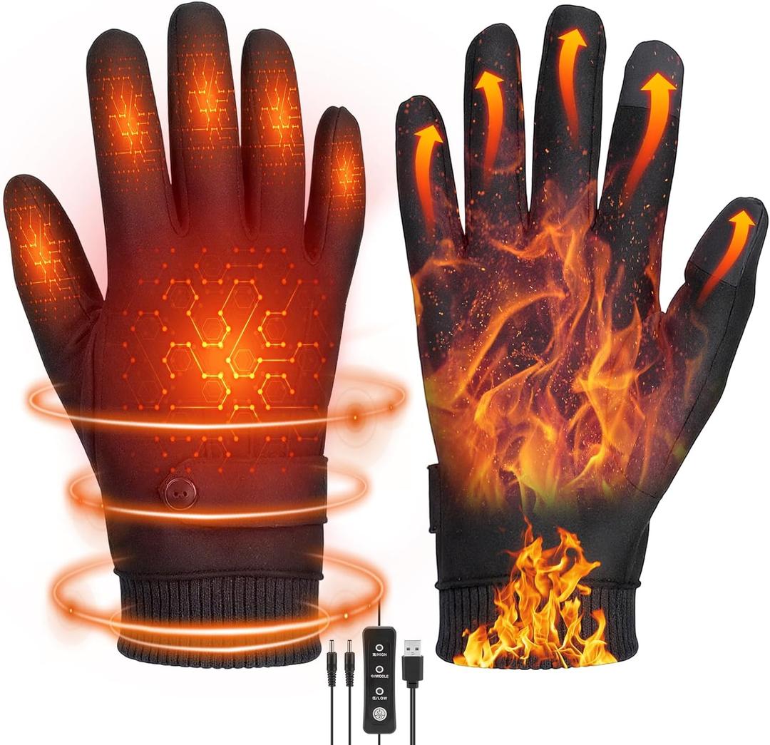 Anpress USB Heated Gloves for Men Women Full Finger Hand Warmers Heated Gloves Electric Heating Mittens Waterproof Windproof Thermal Warm Winter Gifts for Cycling Driving Skiing, 3 Levels Temperature