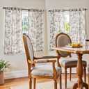 jinchan Floral Kitchen Curtains 45 Inch Linen Tier Curtains Farmhouse Cafe Half Window Drapes for Small Windows Light Filtering Black on Beige for Living Room Bathroom Back Tab 2 Panels