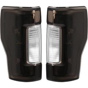 HECASA Pair Tail Light Compatible with 2017-2019 Ford F250 F350 F450 Super Duty Pickup Truck Replacement for FO2800256 FO2801256 Tail Rear Lamp w/o Blind Spot Smoke Lens Chrome Housing LH&RH