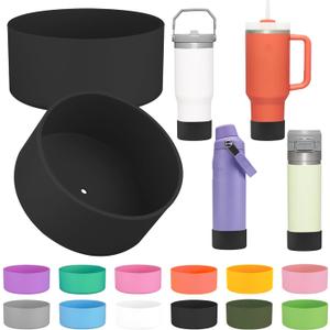 2Pcs Silicone Boot Sleeve for Stanley IceFlow Fast Flow Water Bottle 24oz,Silicone Boot Bumper for Stanley Quencher 40oz,for IceFlow 20oz 30oz,for Quick Flip GO 24oz BottleThickened (Black)