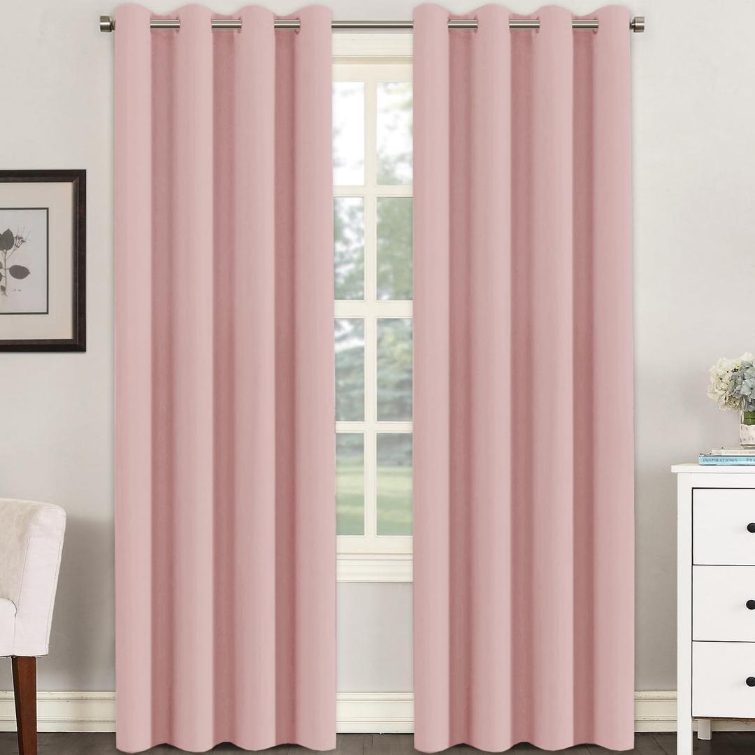H.VERSAILTEX Blackout Curtain for Living Room Thermal Insulated Window Treatment Curtain Extra Long 96 inch Length Energy Saving Grommet Top Blackout Drape, One Panel, Baby Pink, 52" W x 96" L