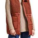 Tribal Womens Women's Mock Neckline Sherpa and Nylon Combo Zip-up Bungee Drawcord Vest Marsala L
