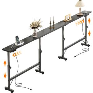 78"-106" Adjustable Length Behind Couch Sofa Table with 2 Power Outlets, 78"-106"W x 5.9"D