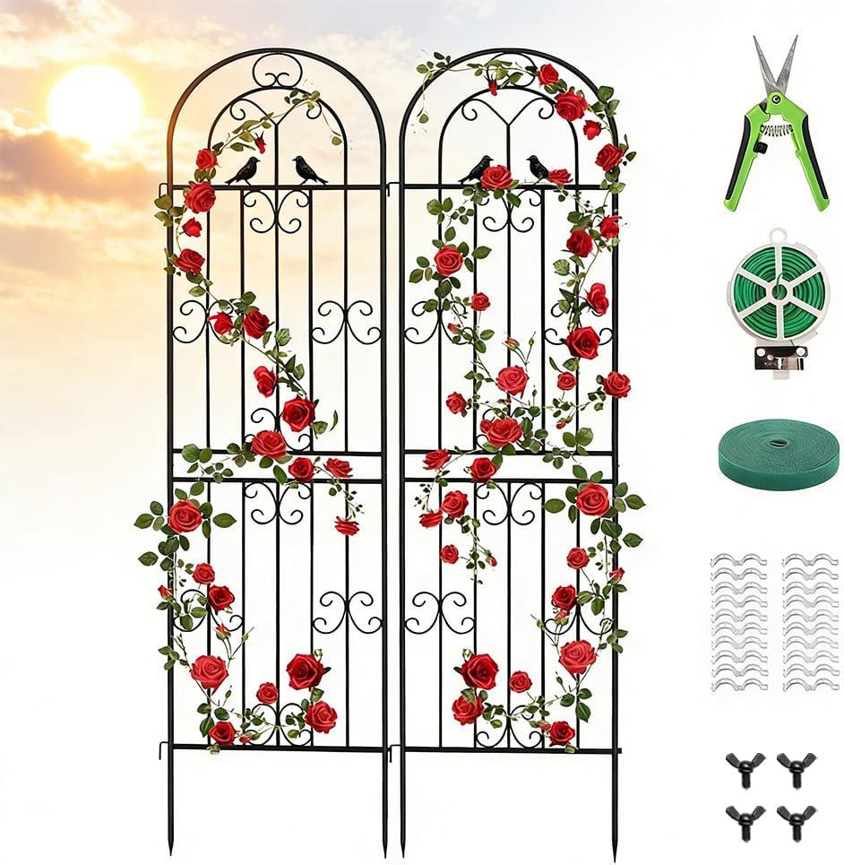 2 Pack Metal Garden Trellis, 86.7" H x 19.7" W Black Coated Wire Lattice Panel, Sturdy Plant Support for Climbing Roses Vines Cucumber Vegetables Outdoor Patio Yard
