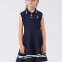 Girls Summer Sport Sleeveless Dress Toddler Outfits Anchor Print Casual Polo Dress for 4T 5T Kids Clothes Navy Blue