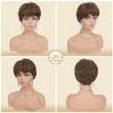 Haloo Brown Pixie Wig for Women - Short Natural Layered Haircut Synthetic Heat Resistant Hair Wigs for Daily Costume, Medium Brown